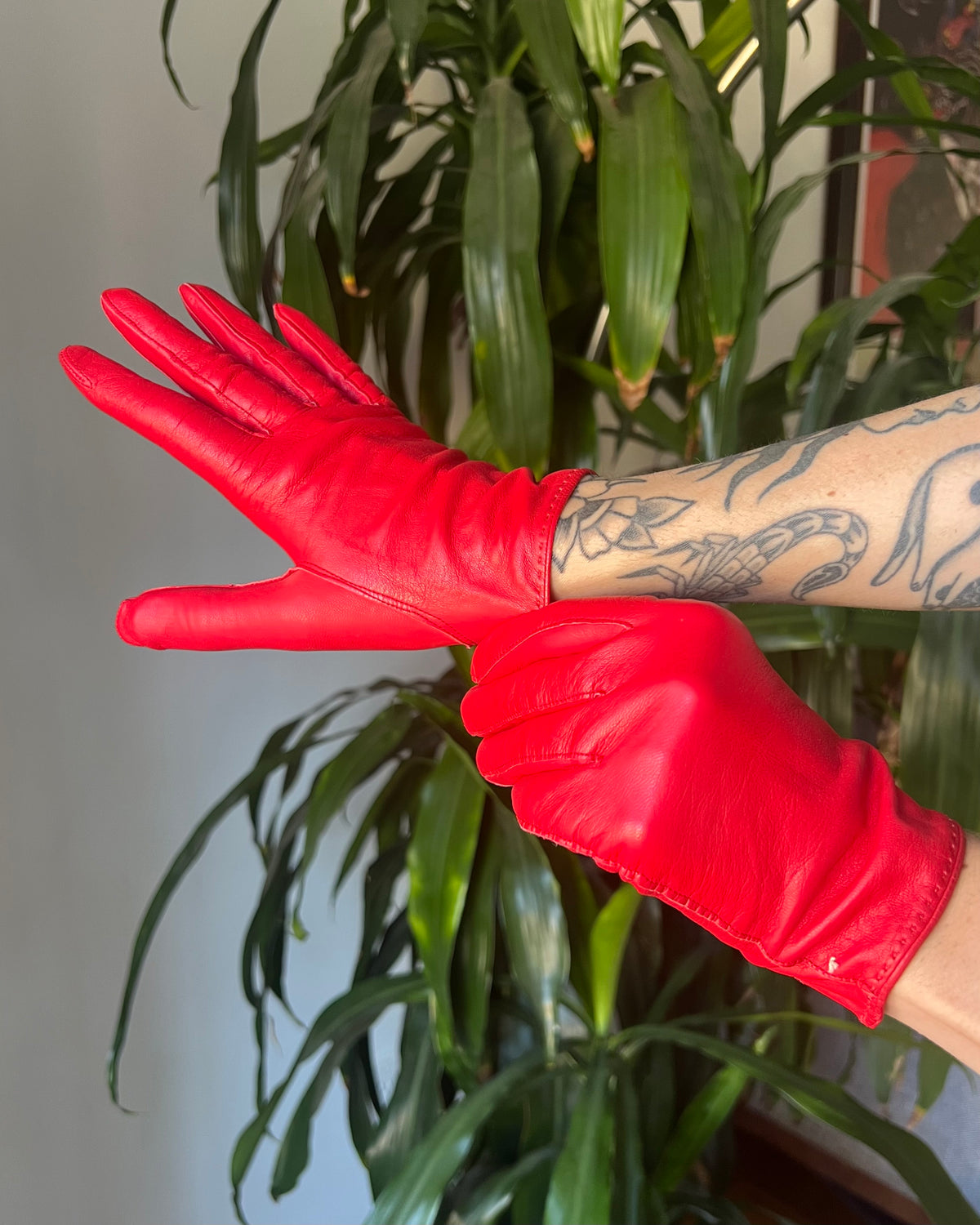 Vintage Red Leather Gloves