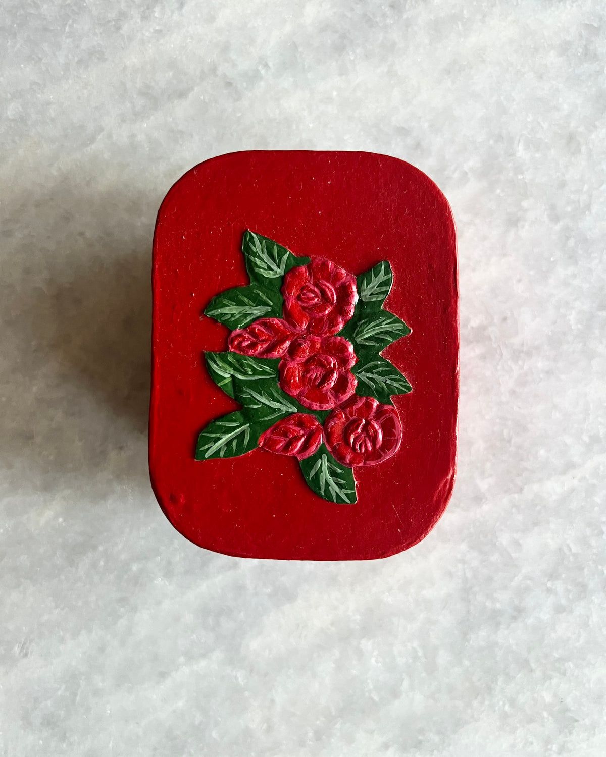 Vintage Hand-Painted Rose Trinket Box