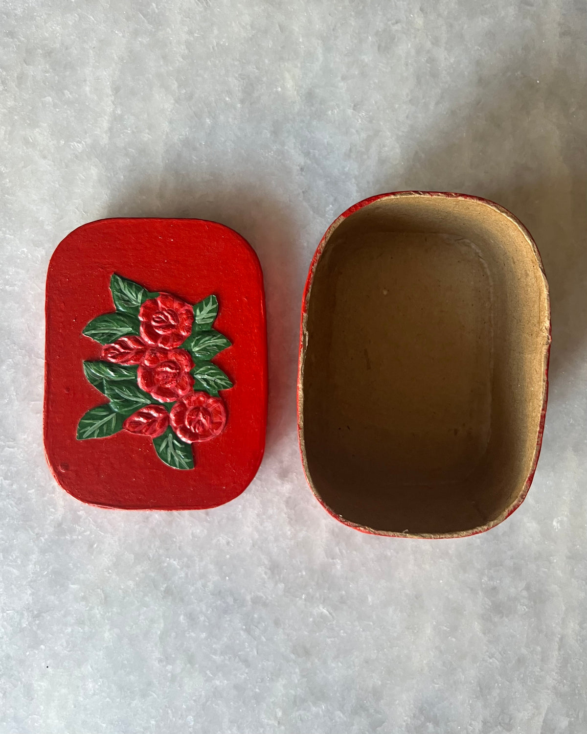 Vintage Hand-Painted Rose Trinket Box