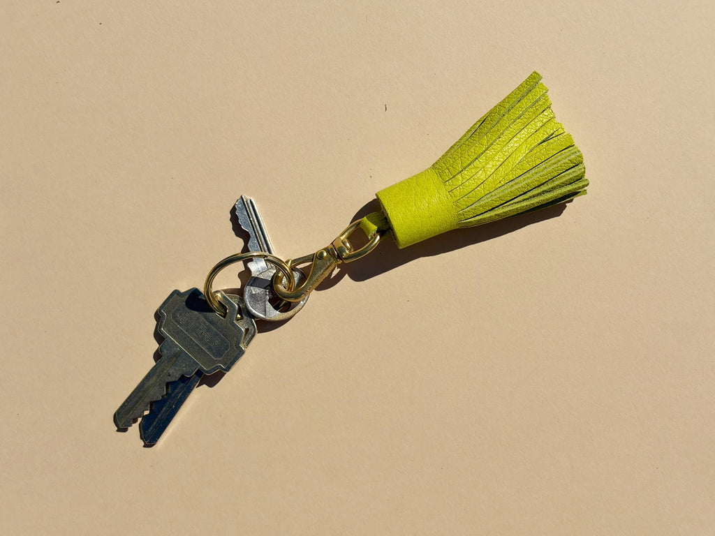 Tassel Keychain - chartreuse leather