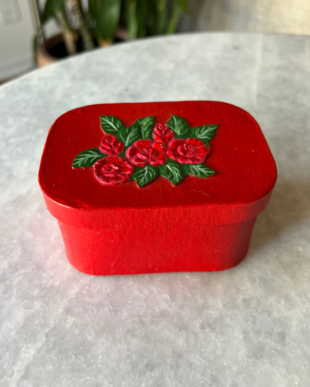 Vintage Hand-Painted Rose Trinket Box