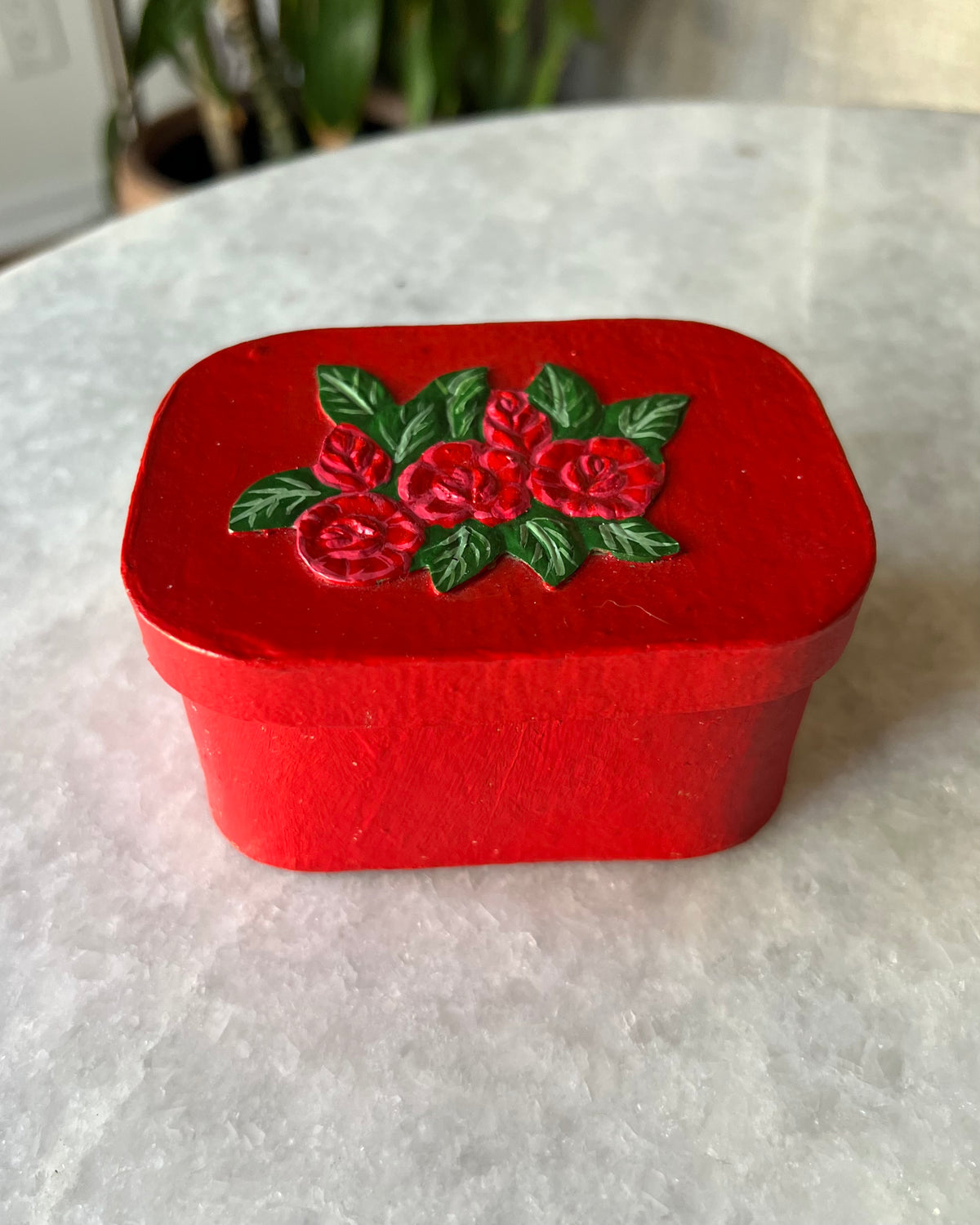 Vintage Hand-Painted Rose Trinket Box