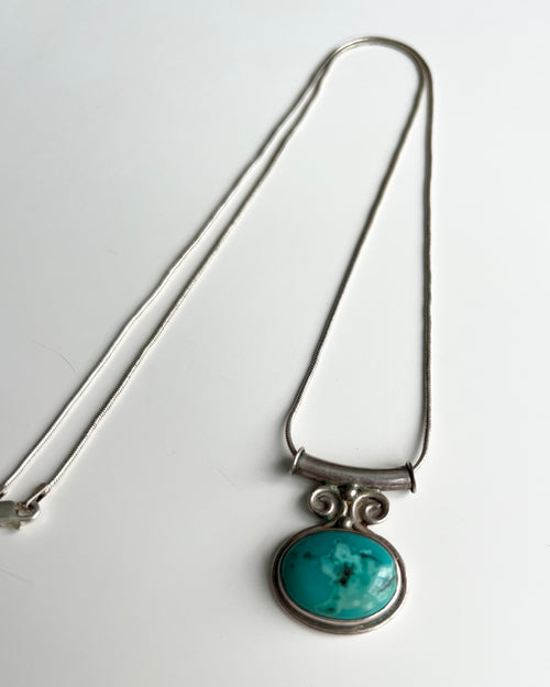 Vintage Sterling Silver Turquoise Pendant Necklace