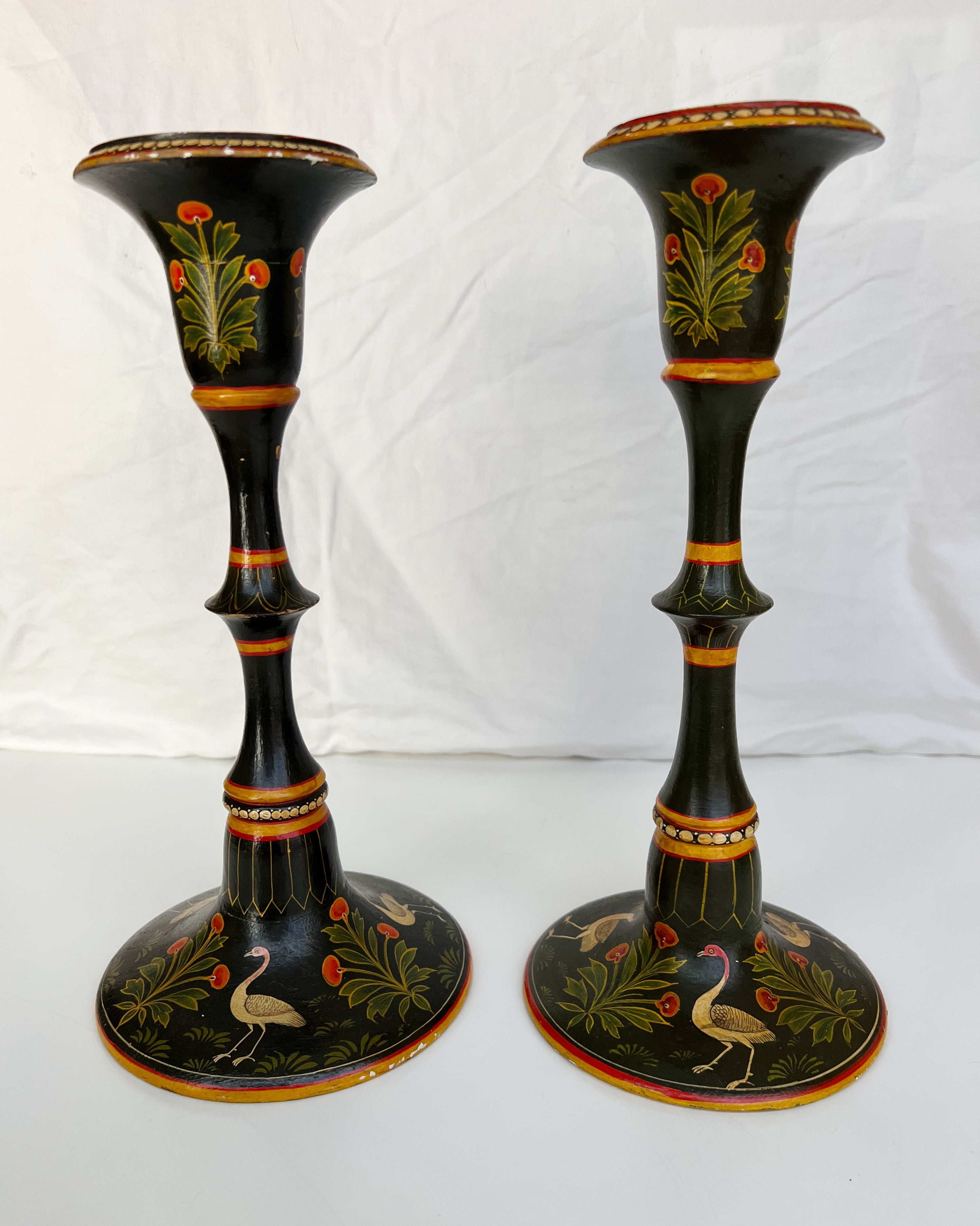 Vintage Folk Art Candlestick Holders