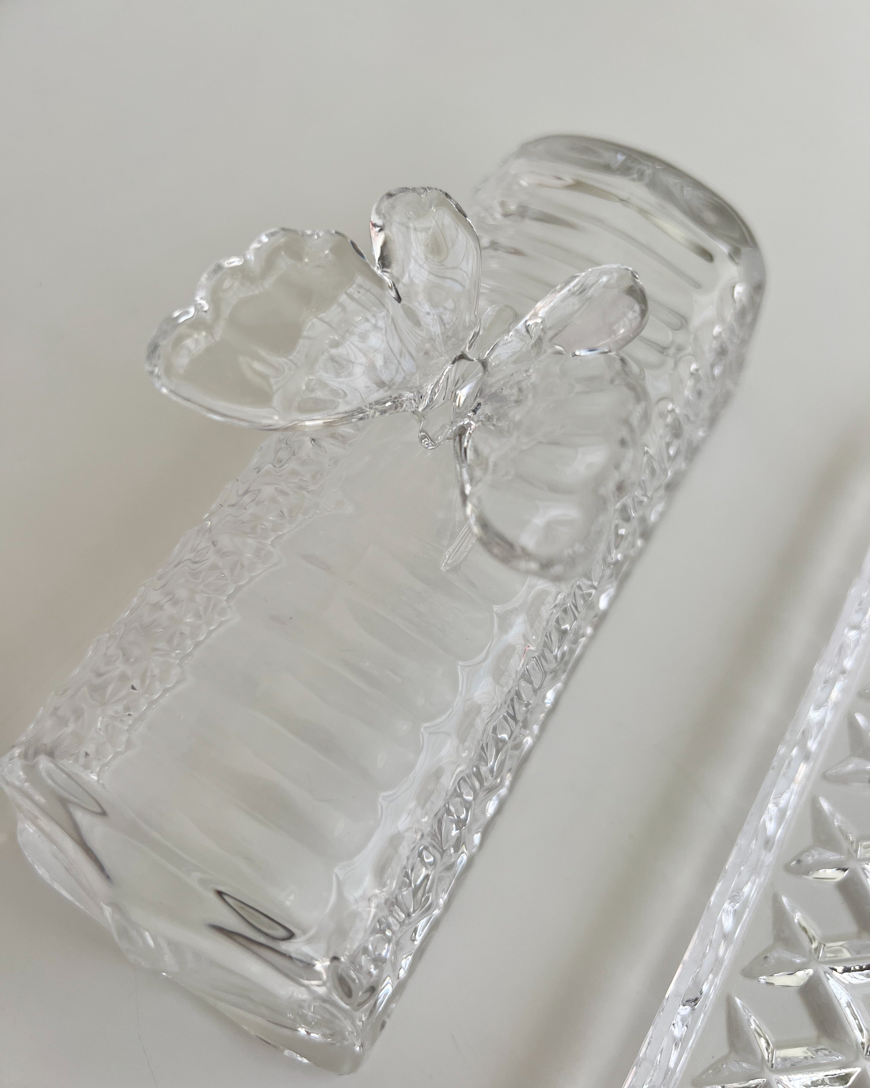 Vintage Crystal Glass Butterfly Butter Dish