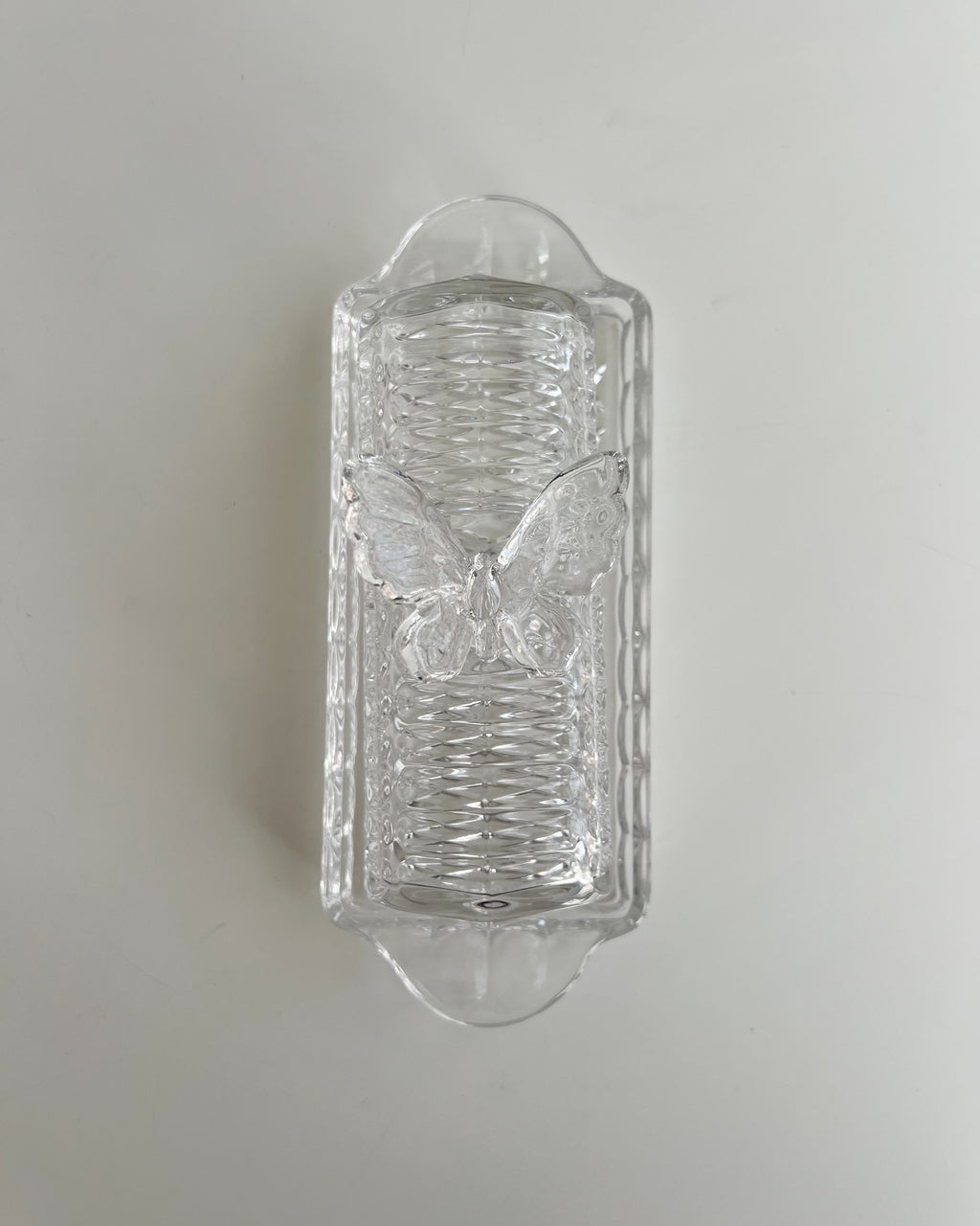 Vintage Crystal Glass Butterfly Butter Dish