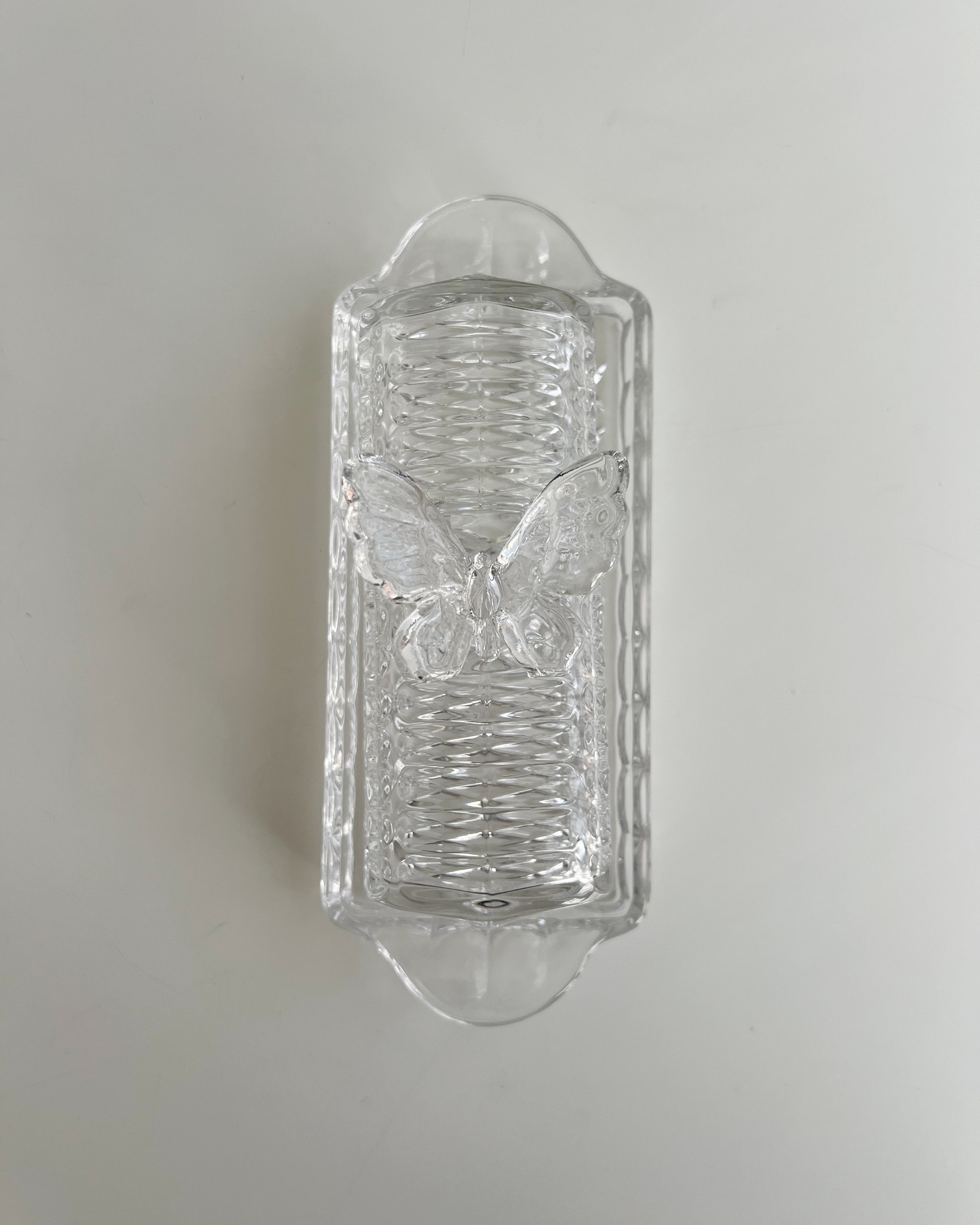 Vintage Crystal Glass Butterfly Butter Dish