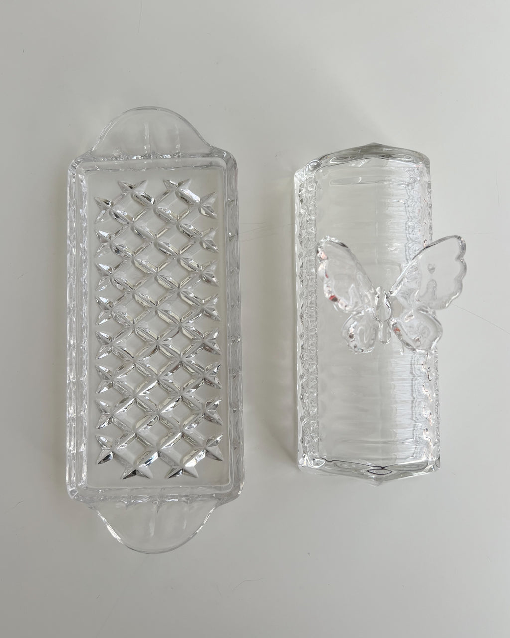 Vintage Crystal Glass Butterfly Butter Dish