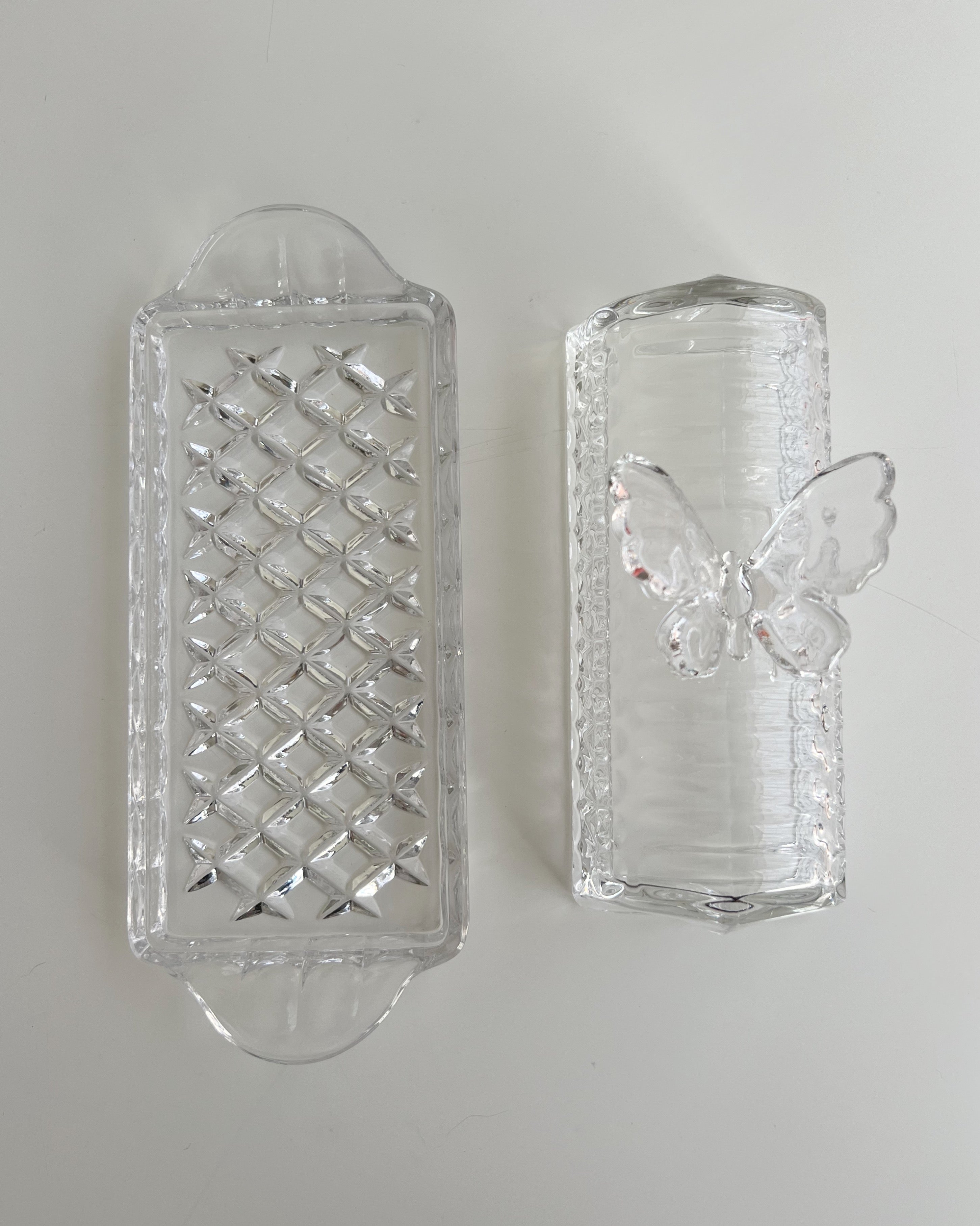 Vintage Crystal Glass Butterfly Butter Dish