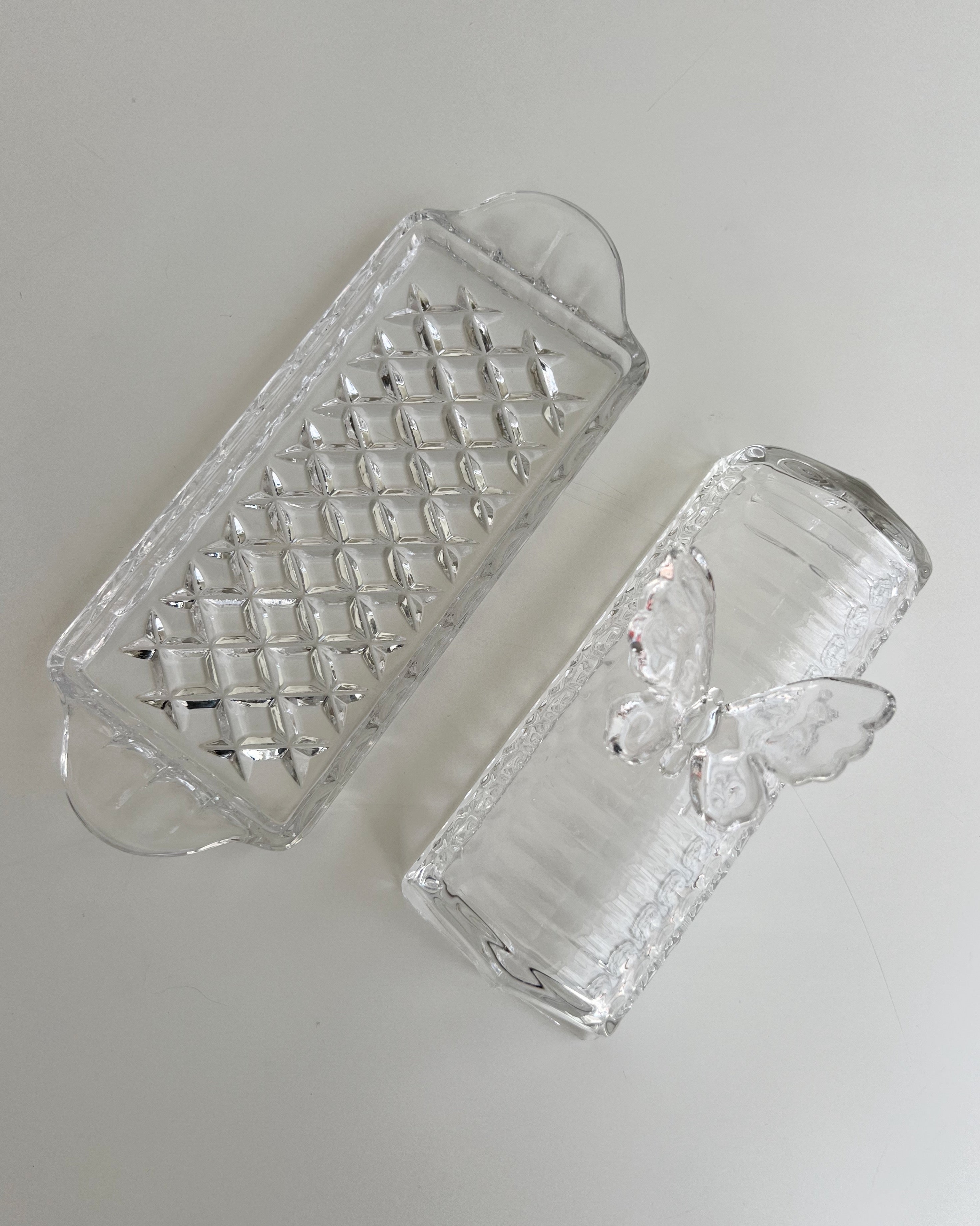 Vintage Crystal Glass Butterfly Butter Dish