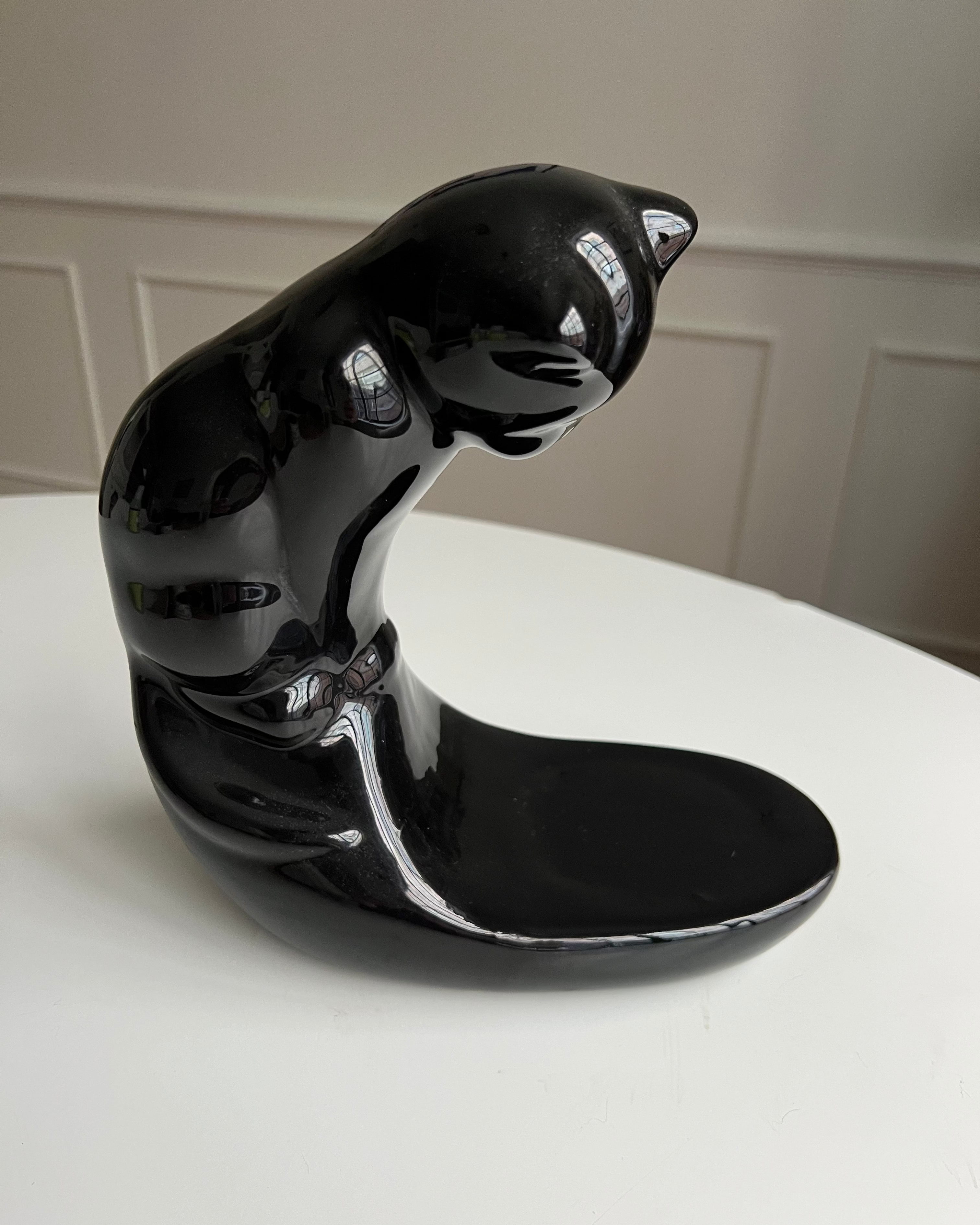 Vintage Ceramic Black Cat Stand