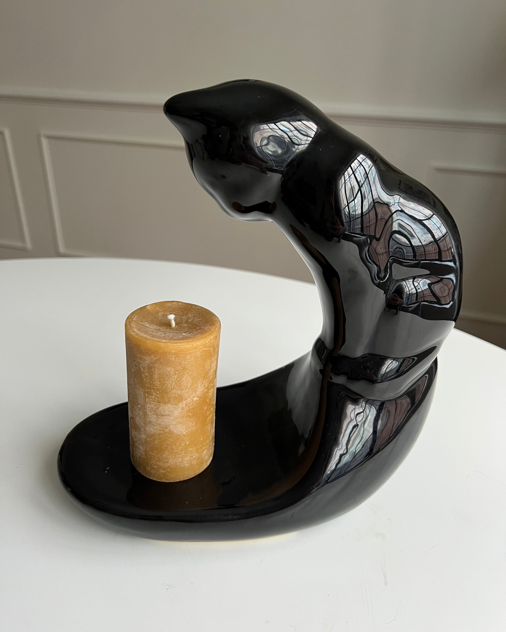 Vintage Ceramic Black Cat Stand
