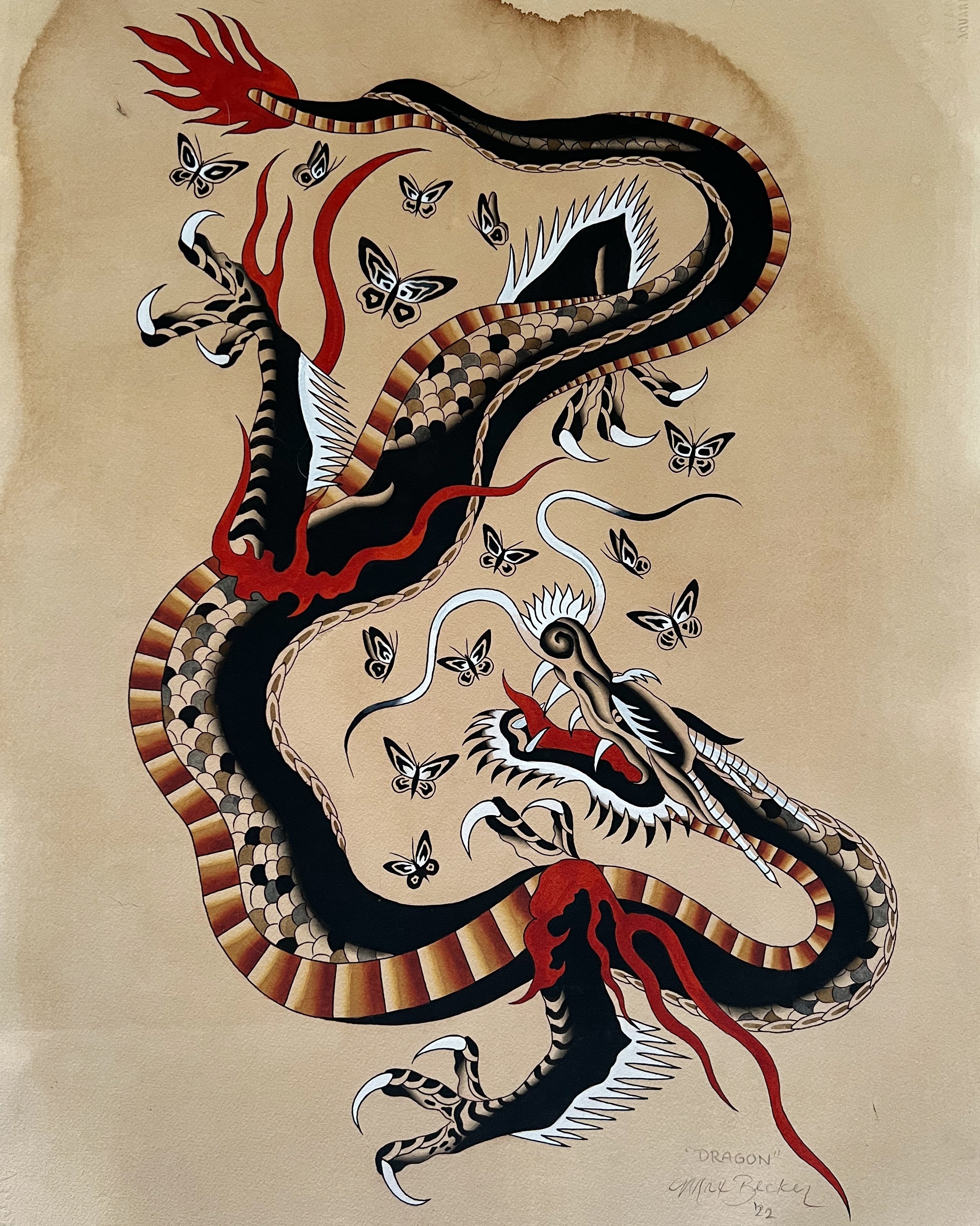 Dragon with Butterflies - Acrylic Painting