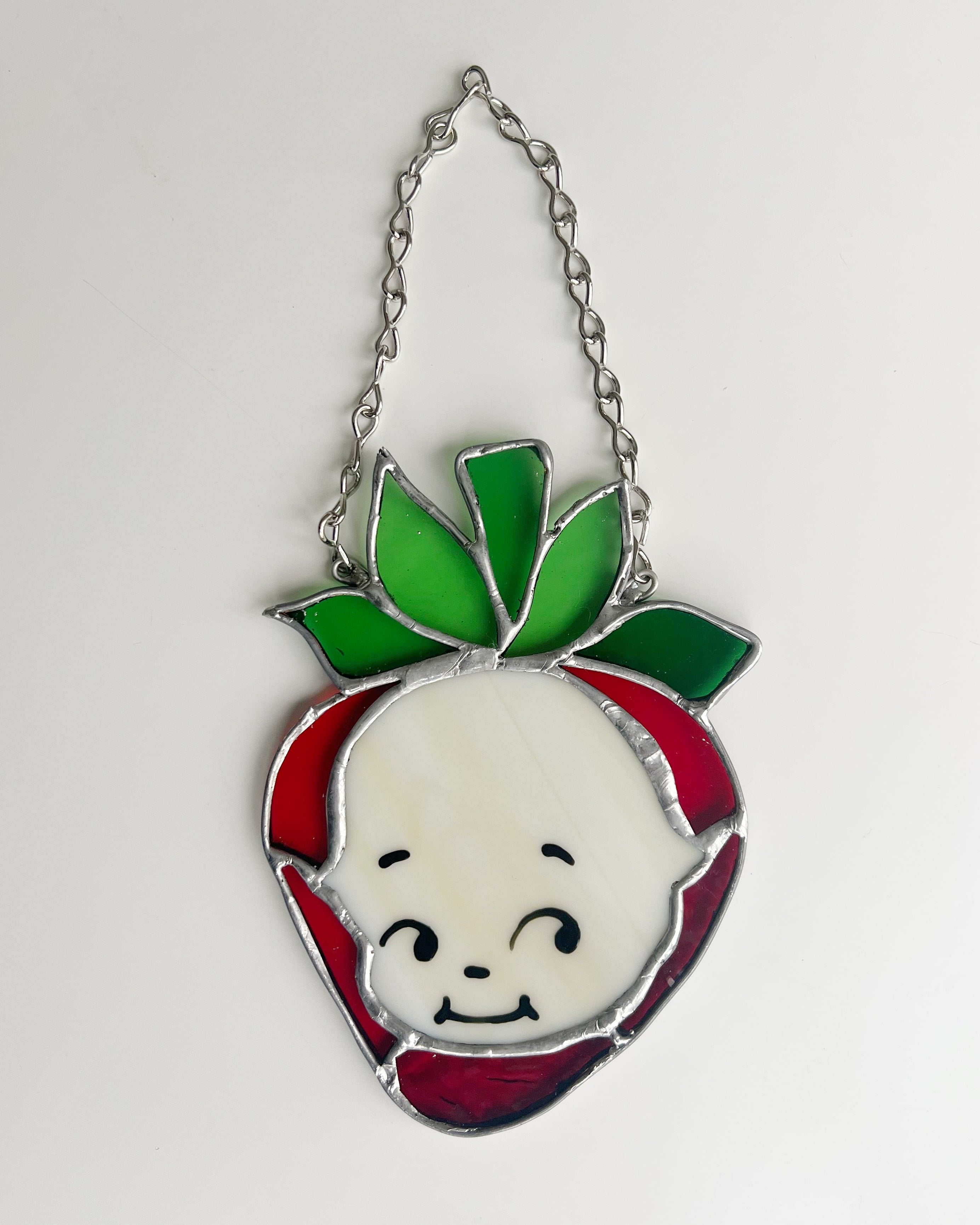 Strawberry Kewpie Stained Glass Suncatcher