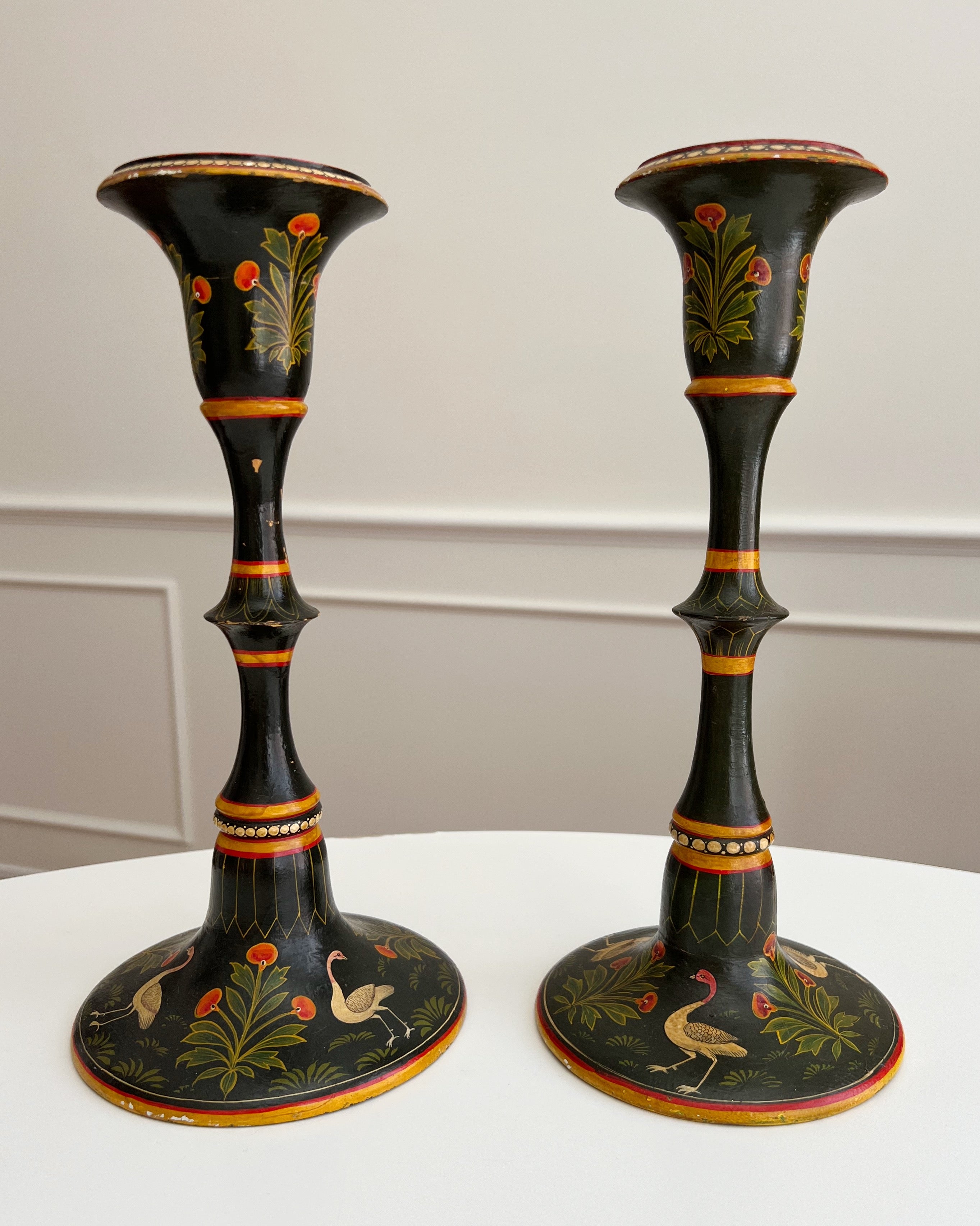 Vintage Folk Art Candlestick Holders