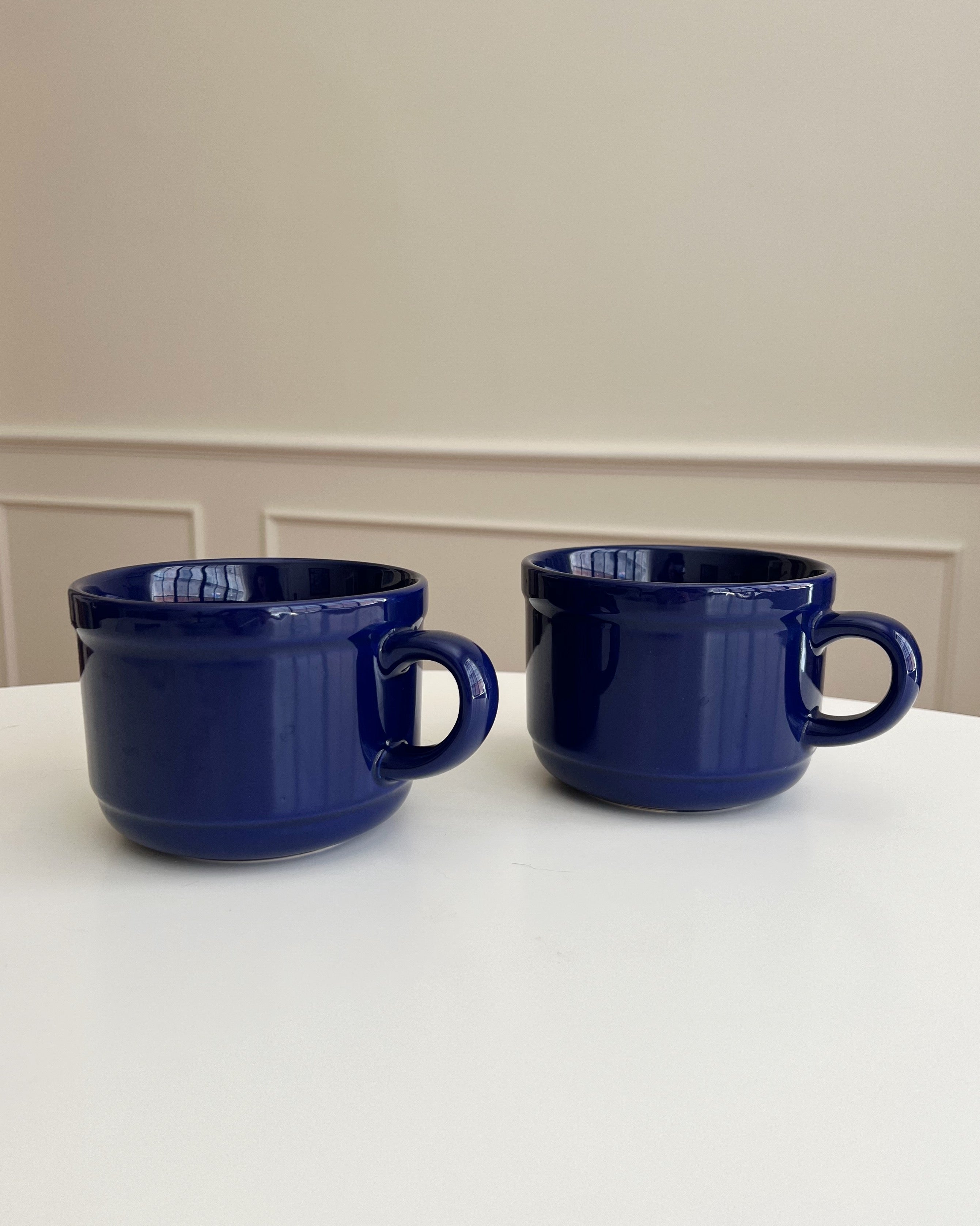 Vintage Cobalt Blue Cereal Mugs - Pair